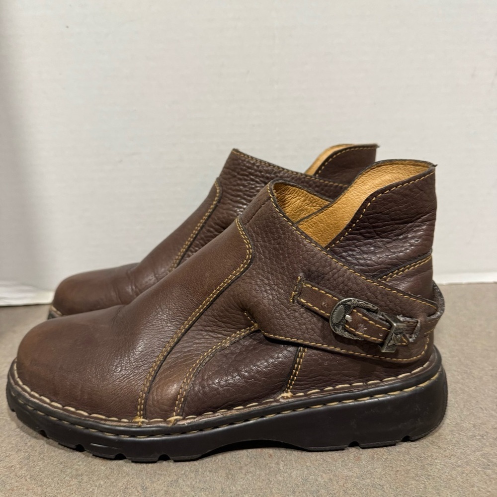 Double H Brown Pebbled Leather Pull-on Ankle Boots With Adjustable Strap Size 6